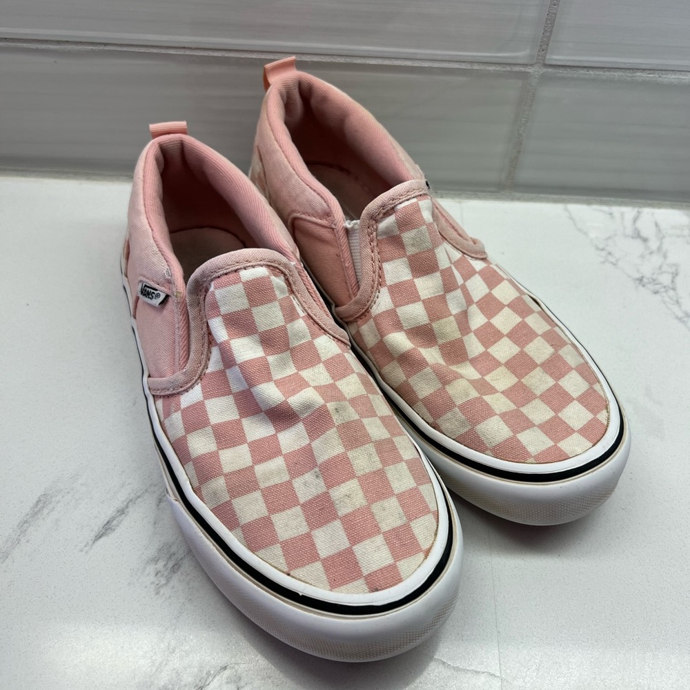 Vans Girls Pink Checkered Classic Slip Ons - Youth 2.5